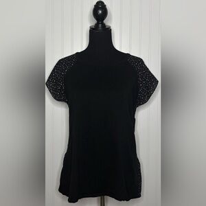 Loft Peplum Top Floral Print Sleeves Black White Womens Size Large Flowy
